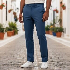 Van Heusen Flex Slim Fit Flat Front Dress Pants Navy Black Iris 38W 32L